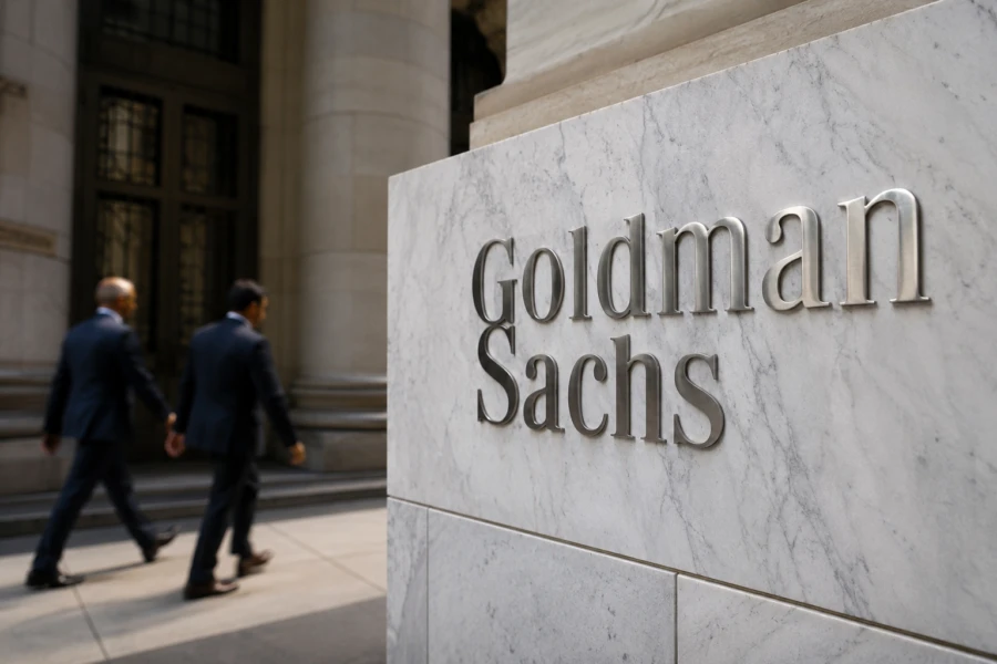 Goldman Sachs sign outside its headquarters building